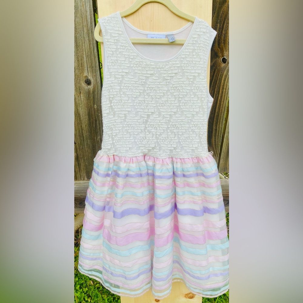 XL 10/12 Girl Elegant Lace Dress Sleeveless Lace And Striped Knit To Woven Dress - Picture 9 of 9